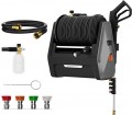 Giraffe Tools Grandfalls Pressure Washer, Electric Wall Mounted Power Washer with 100FT Retractable Hose, Soap Tank and 4-Nozzle Set, Car Washer for Home/Garage/Driveway/Patio